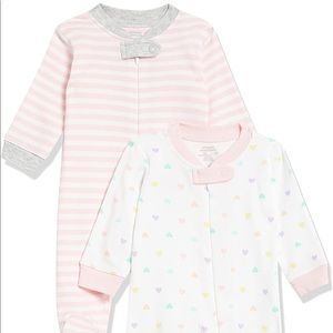 Amazon Essentials Girls' Infant 2-Pack Footie Onsie